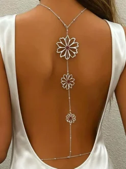 Collier de dos Daisy Hollow rouge strass avec pendentif fleur superposée pour femme
