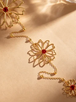 Collier de dos Daisy Hollow rouge strass avec pendentif fleur superposée pour femme