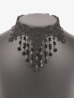 Collier Ras Du Cou En Dentelle Gothique Avec Pompon En Cristal Dentelle Femme Sexy