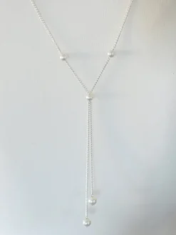 Colliers de mariage Argent Argent Rond Brillant Multi-Chaîne Chaîne Imitation Perle 16 Pouces Sous Collier de mariage
