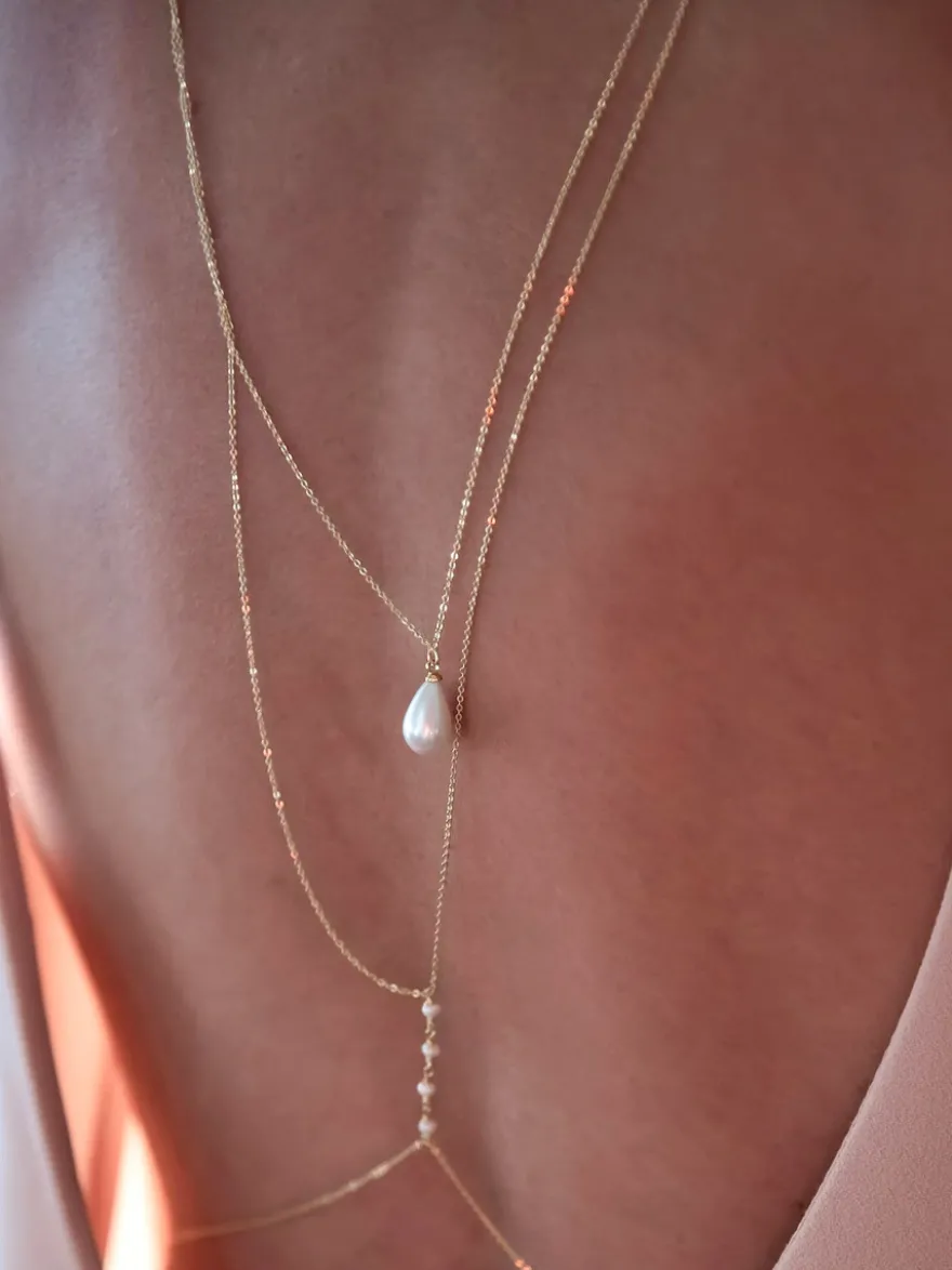 Colliers de mariage en or chaîne multi-chaînes rondes brillantes imitation de perles 16 pouces sous le collier de mariage