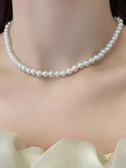 Colliers de mariage Ivoire Chaîne à billes rondes brillantes ivoire 16 pouces sous le collier de mariage
