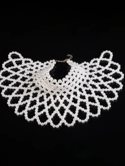 Colliers de mariage Ivoire Ivoire Rond Brillant Chaîne superposée Imitation Perle 16 pouces sous Collier de mariage