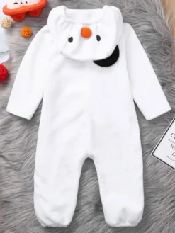 Combinaison bonhomme de neige pour Noël Combinaison en fibre de polyester blanche Écharpe Polyester Costumes de vacances de Noël Ensemble complet