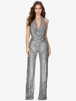 Combinaison Champagne Sans Manches Paillettes Dos Nu Droite Été Une Pièce Tenue