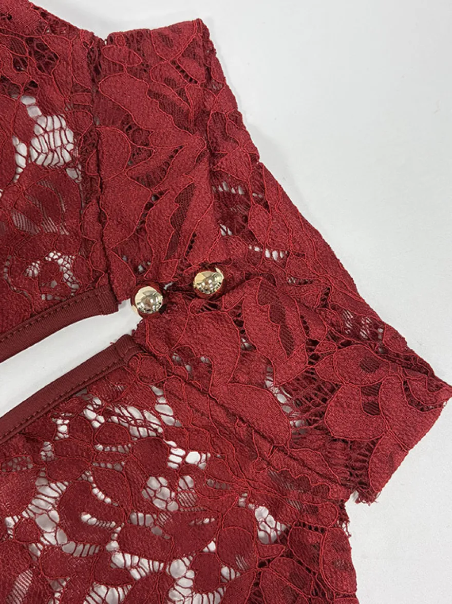 Combinaison de club décontractée en polyester manches longues col licou dentelle vêtements de club