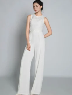 Combinaison de mariée 2 pièces gilet en dentelle sans manche boutonné sur dos