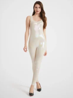 Combinaison de sport brillante à bretelles pour femme sexy pour le yoga effet latex haute élasticité