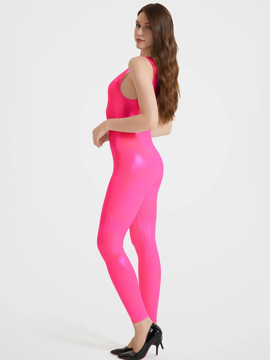 Combinaison de sport brillante à bretelles pour femme sexy pour le yoga effet latex haute élasticité