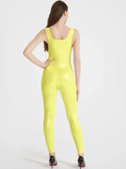 Combinaison de sport brillante à bretelles pour femme sexy pour le yoga effet latex haute élasticité