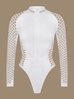 Combinaison de surf blanche zippée à manches longues en maille pour l'été 2026