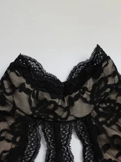 Combinaison en dentelle ajourée pour femme - Combinaison noire gothique à dos ouvert imprimé floral transparent et évasée - Tenue de soirée printanière 2026