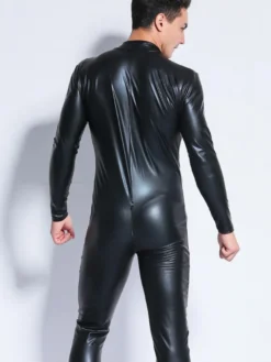 Combinaison en latex brillant pour homme manches longues fermeture éclair pour spectacles sur scène