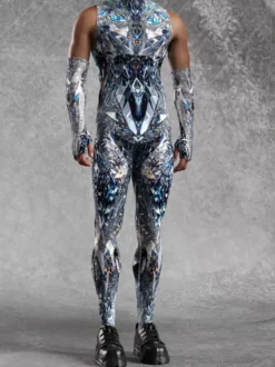 Combinaison homme cyberpunk imprimée tatouage illusion d'optique