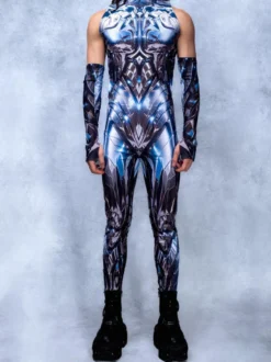 Combinaison homme cyberpunk imprimée tatouage illusion d'optique