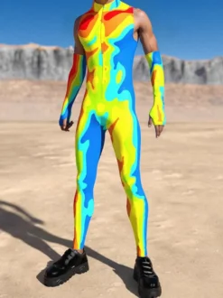 Combinaison homme cyberpunk imprimée tatouage illusion d'optique