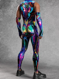 Combinaison homme cyberpunk imprimée tatouage illusion d'optique