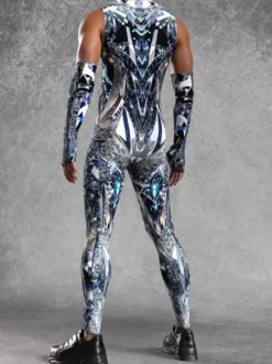 Combinaison homme cyberpunk imprimée tatouage illusion d'optique