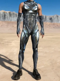 Combinaison homme cyberpunk imprimée tatouage illusion d'optique