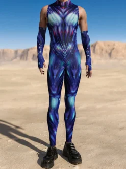 Combinaison homme cyberpunk imprimée tatouage illusion d'optique