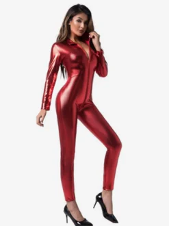 Combinaison intégrale brillante métallisée pour femme manches longues.