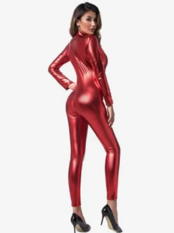 Combinaison intégrale brillante métallisée pour femme manches longues.