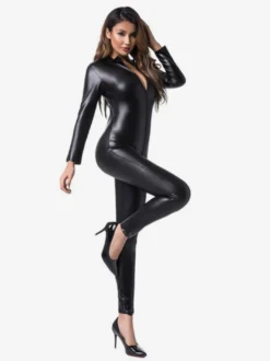 Combinaison intégrale brillante métallisée pour femme manches longues.