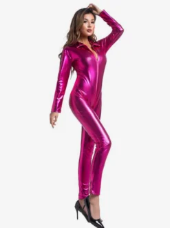 Combinaison intégrale brillante métallisée pour femme manches longues.
