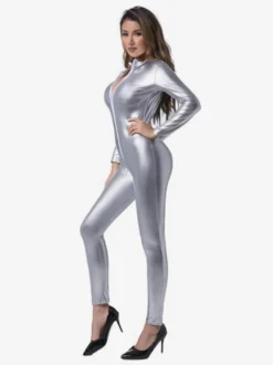 Combinaison intégrale brillante métallisée pour femme manches longues.