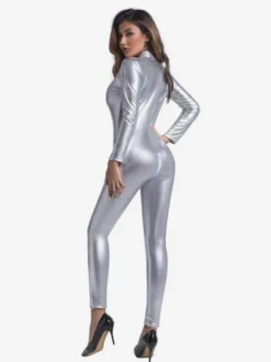 Combinaison intégrale brillante métallisée pour femme manches longues.