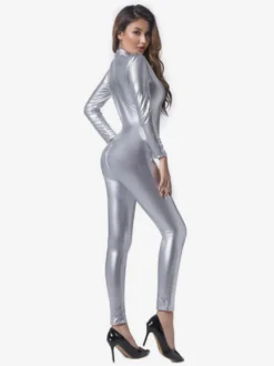 Combinaison intégrale brillante métallisée pour femme manches longues.