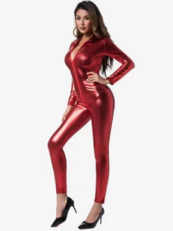 Combinaison intégrale brillante métallisée pour femme manches longues.