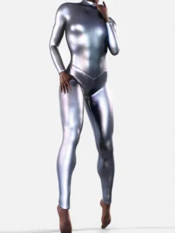 Combinaison intégrale en latex métallisée avec fesses sculptées idéale pour Halloween