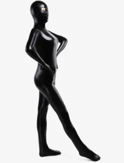 Combinaison intégrale noire unisexe Zentai yeux ouverts idéale pour les costumes de cosplay.