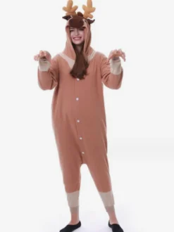 Combinaison Kigurumi Pyjamas Noël Adulte Café Marron Polyester Déguisement Enfant Costumes