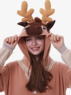 Combinaison Kigurumi Pyjamas Noël Adulte Café Marron Polyester Déguisement Enfant Costumes