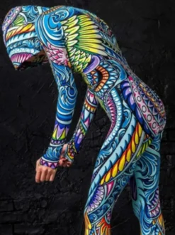 Combinaisons moulantes Zentai costumes néon body de cosplay d'Halloween impression numérique 3D body phosphorescent UV imprimé floral combinaisons moulantes Zentai pour Mardi Gras