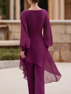 Combinaisons Robe mère de la mariée Col en V Manches longues Appliques Robes d'invité de mariage