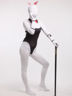 Combinaisons zentai animales Combinaisons Zentai pour adultes Sexy Playboy Bunny Blanc Lycra Spandex Color Block Costumes complets du corps
