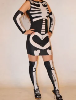 Combinaisons zentai monstre Halloween Black Catsuit squelette humain Lycra Spandex féminin