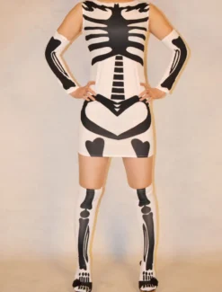Combinaisons zentai monstre Halloween Blanc Catsuit squelette humain Lycra Spandex féminin