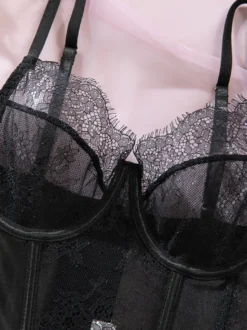 Corset en dentelle bordeaux lingerie sexy ensemble 3 pièces avec porte-jarretelles
