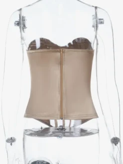 Corset en résille transparente pour femme - Bustier sexy avec fermeture éclair apparente au dos - Tenues de soirée glamour vintage et esthétiques pour les clubs (collection 2026)