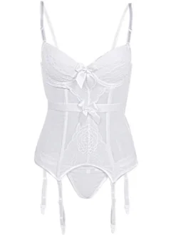 Corset Femme Lingerie Sexy en Dentelle avec Bretelles à Col Décolleté Coupe Cintrée Bicolores