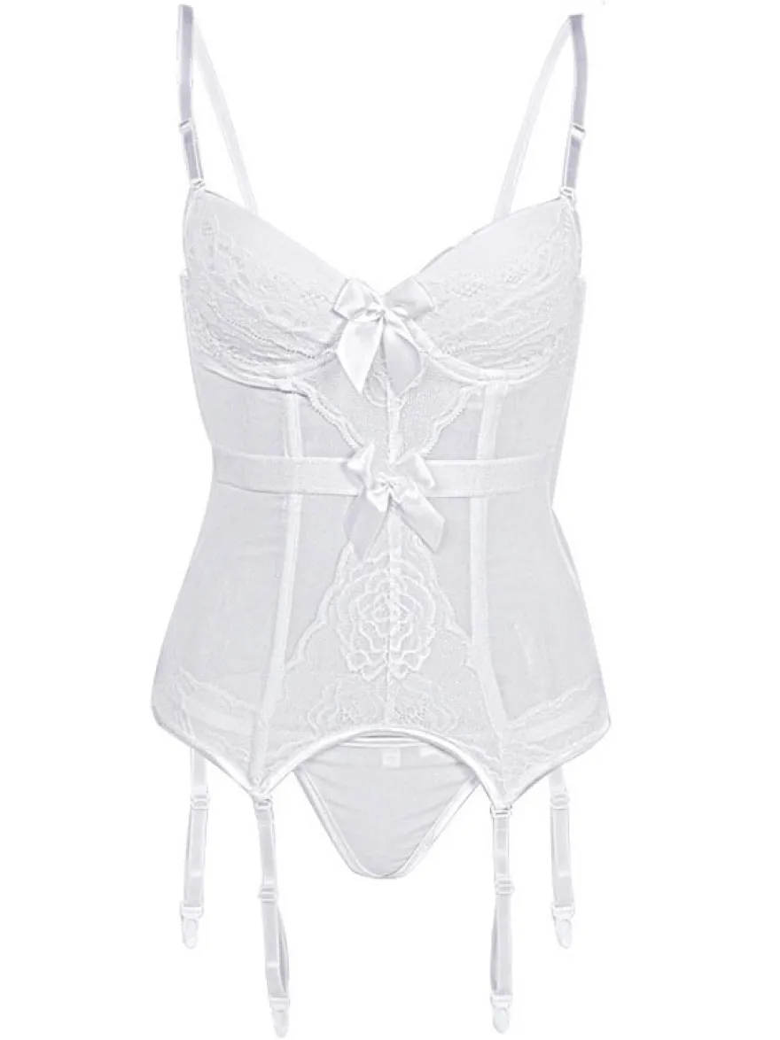 Corset Femme Lingerie Sexy en Dentelle avec Bretelles à Col Décolleté Coupe Cintrée Bicolores