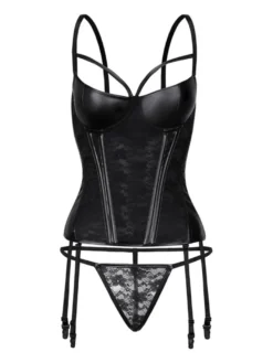 Corset Femme Lingerie Sexy en Dentelle avec Bretelles à Col Décolleté Coupe Cintrée Unicolore