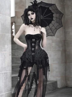 Corset gothique Lolita pour femme robe Lolita noire à lacets en polyester