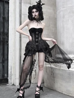 Corset gothique Lolita pour femme robe Lolita noire à lacets en polyester