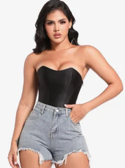 Corset noir sans bretelles sous la poitrine en polyester avec bandage dans le dos Busiter