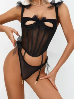 Corset rouge sexy en polyester à lacets ensemble de lingerie 2 pièces avec pantalon